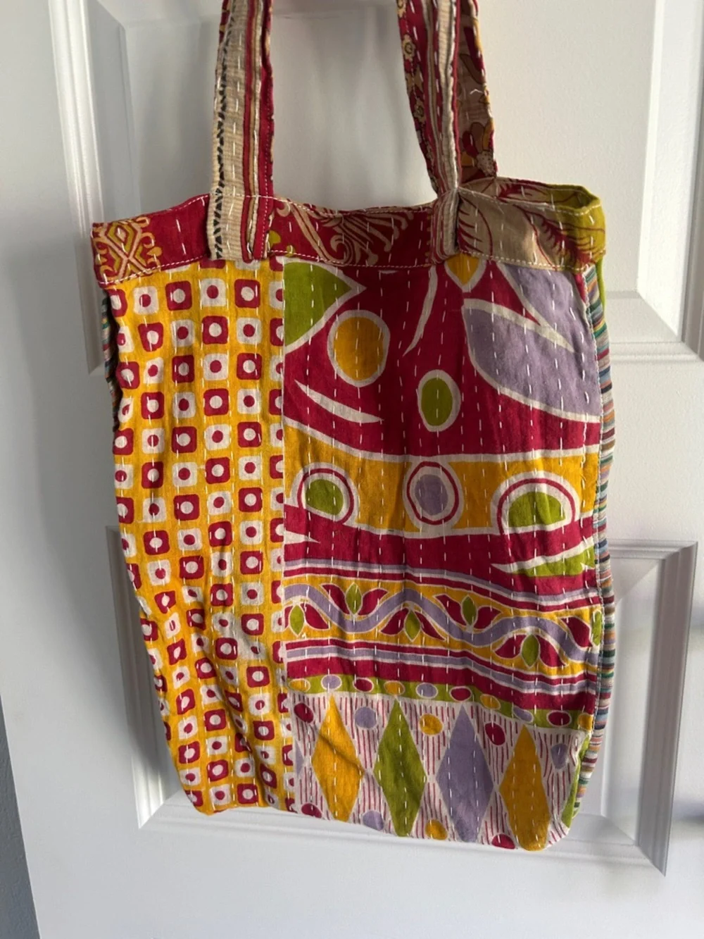Kantha Boho Artisan hand sewn Cotton reversible Patchwork travel beach Tote‎ Bag